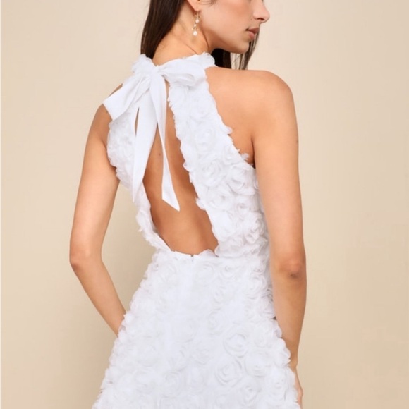 Lulus White 3D Floral halter backless dress - Picture 2 of 3